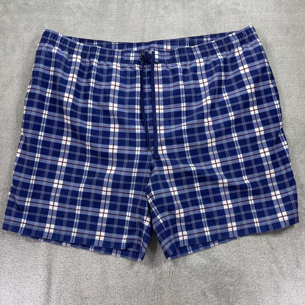 True Nation Swim Trunks Men 5XL Blue Plaid Board Shorts Mesh Lining Pockets